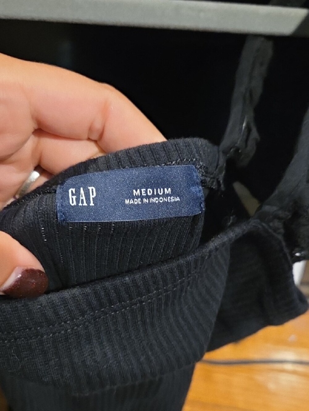 GAP Black Ribbed Tank with Lace Ruffle Strap - Picture 2 of 6